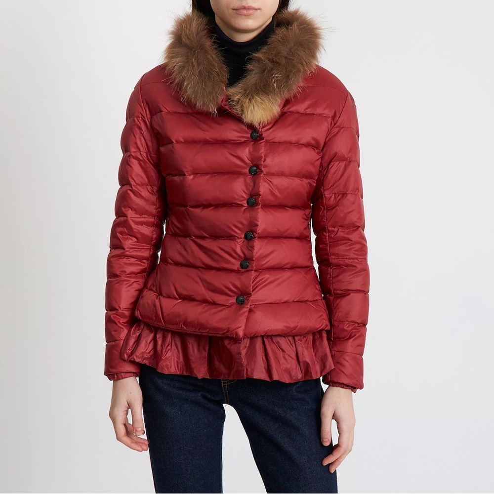 Source Unknown Red Puffer Jacket with Fur Collar